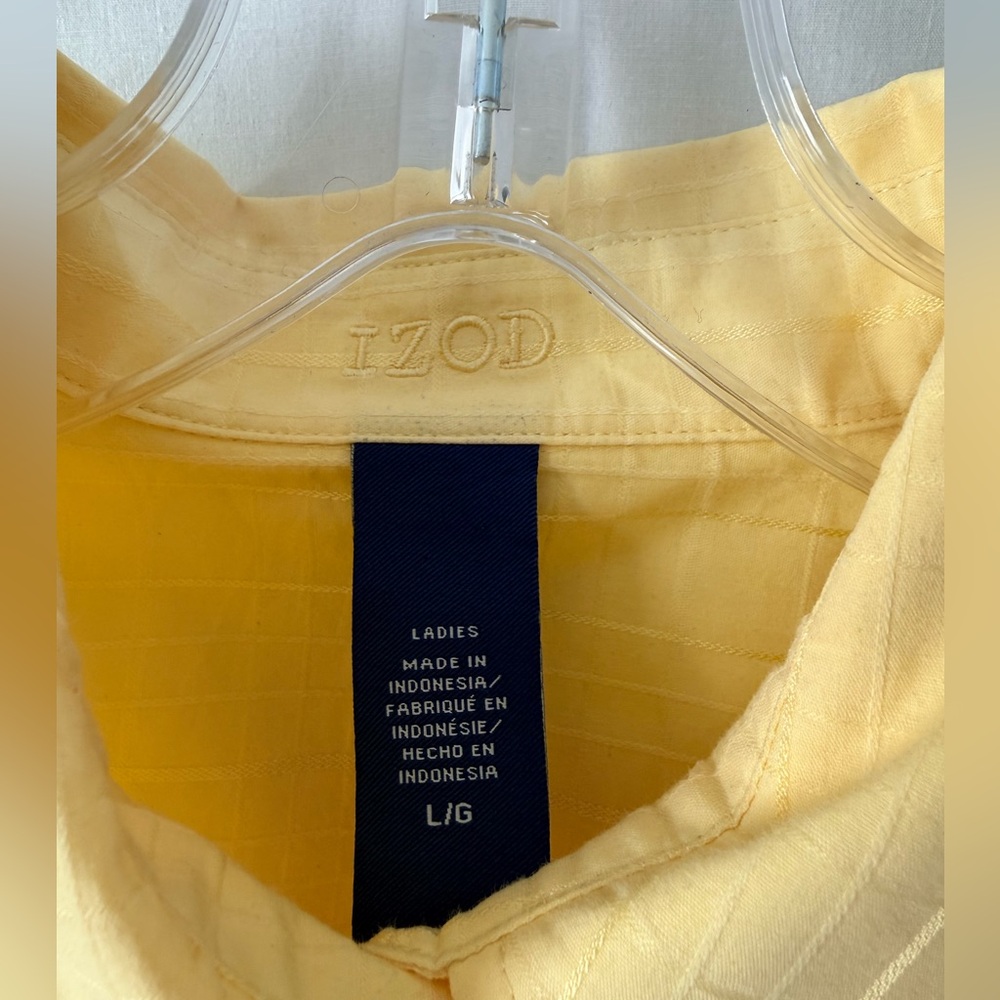 Izod Yellow Women's Button-Front Shirt with rolled tab sleeves - Picture 2 of 3
